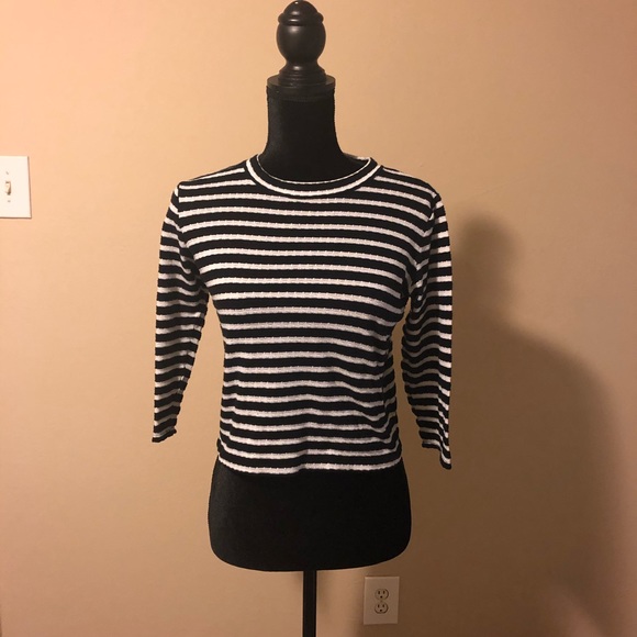 Cropped! M Free People Striped Crop 3/4 Sleeve - Picture 1 of 4